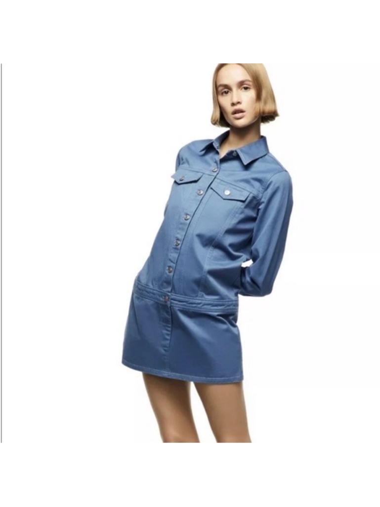 Bnwt Zara Blue Denim Button Down Long Sleeves Mini Dress